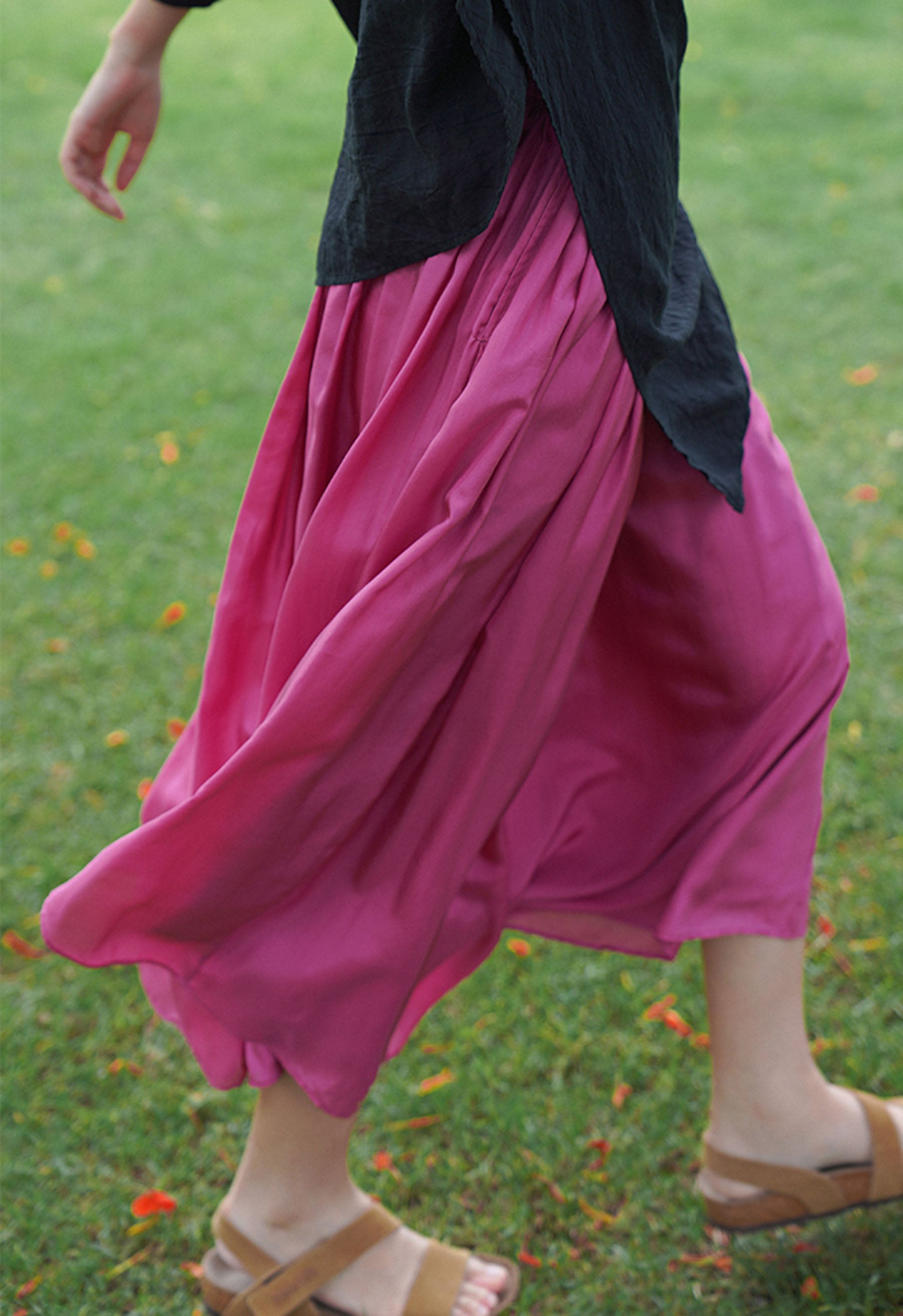 edoa Double Layer Silk Habotai A Line Skirt