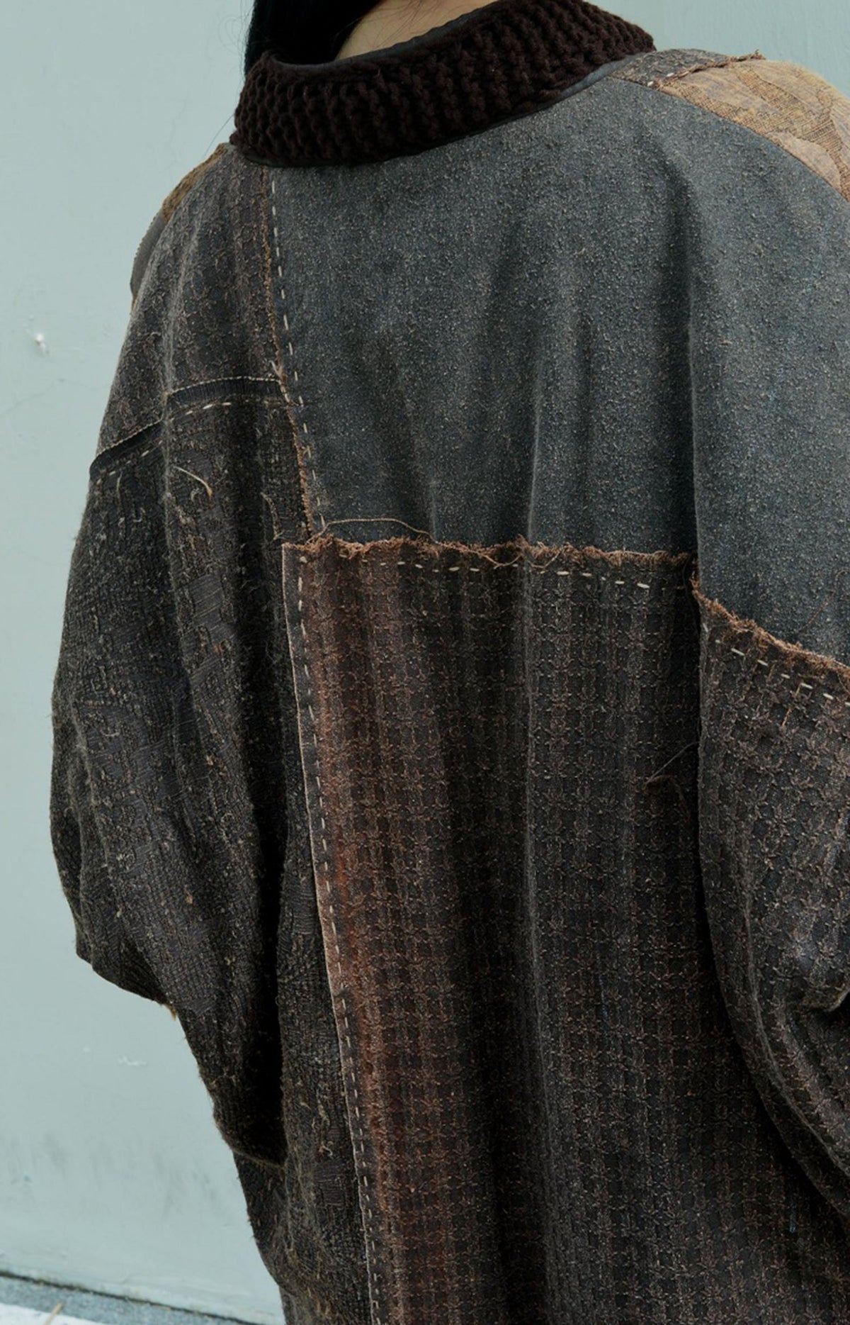 edoa Mud Tussah Silk Goose Down Boro Coat