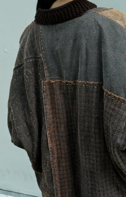 edoa Mud Tussah Silk Goose Down Boro Coat