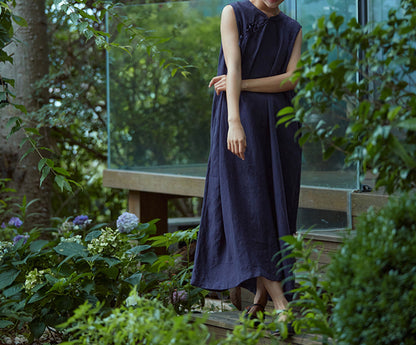 edoa Linen Sleeveless A-line Modified Qipao