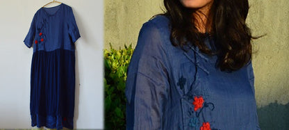 edoa Linen Dress with Gathering Silk Crepe