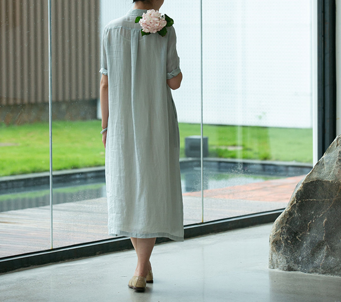edoa High Counted Ramie A-line Shirt Dress 