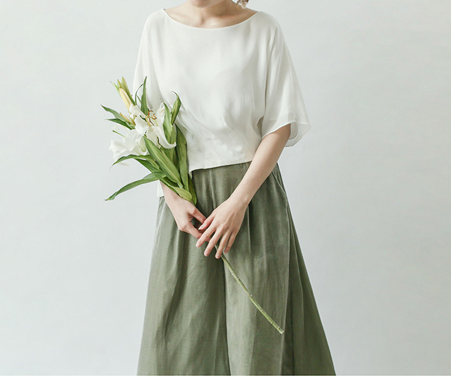 edoa Silk Crepe de Chine Pleated Crop Top