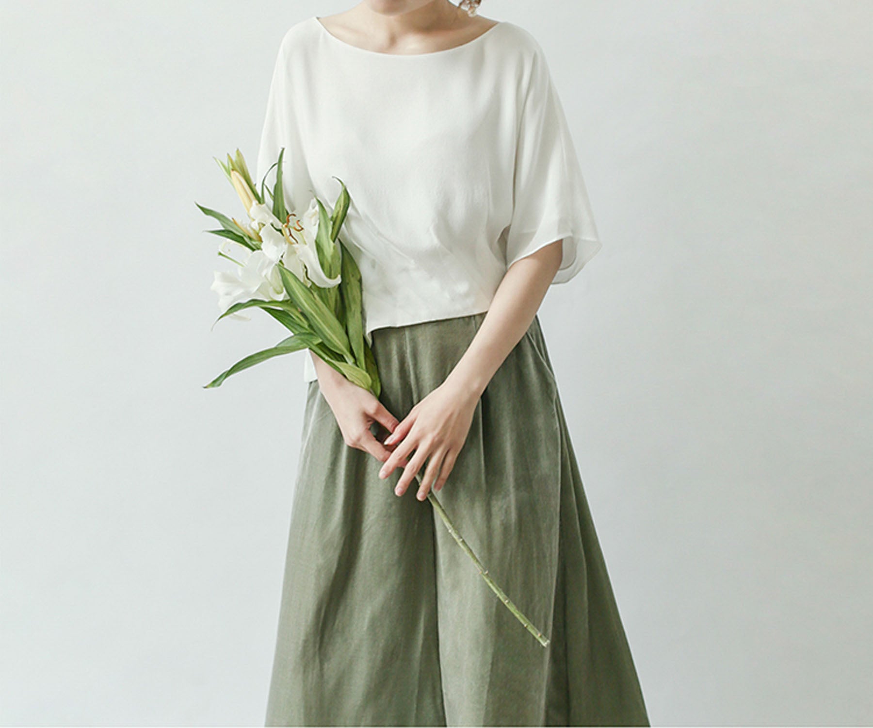 edoa Silk Crepe de Chine Pleated Crop Top