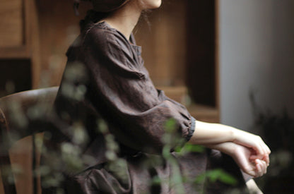edoa Drop Waist Cracked Mud Silk 3/4 Sleeves Dress 