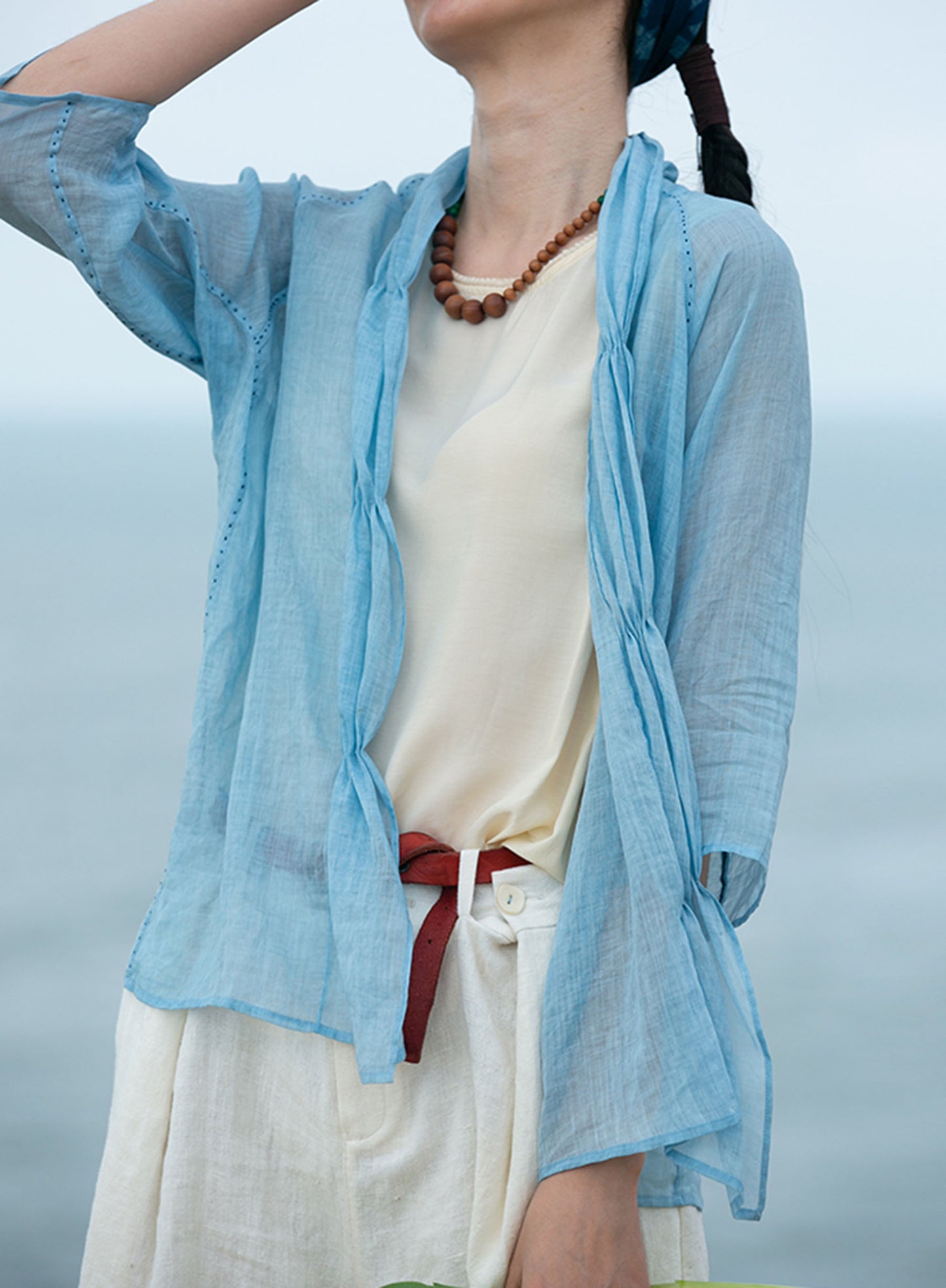 edoa Thin Ramie Gather Blouse