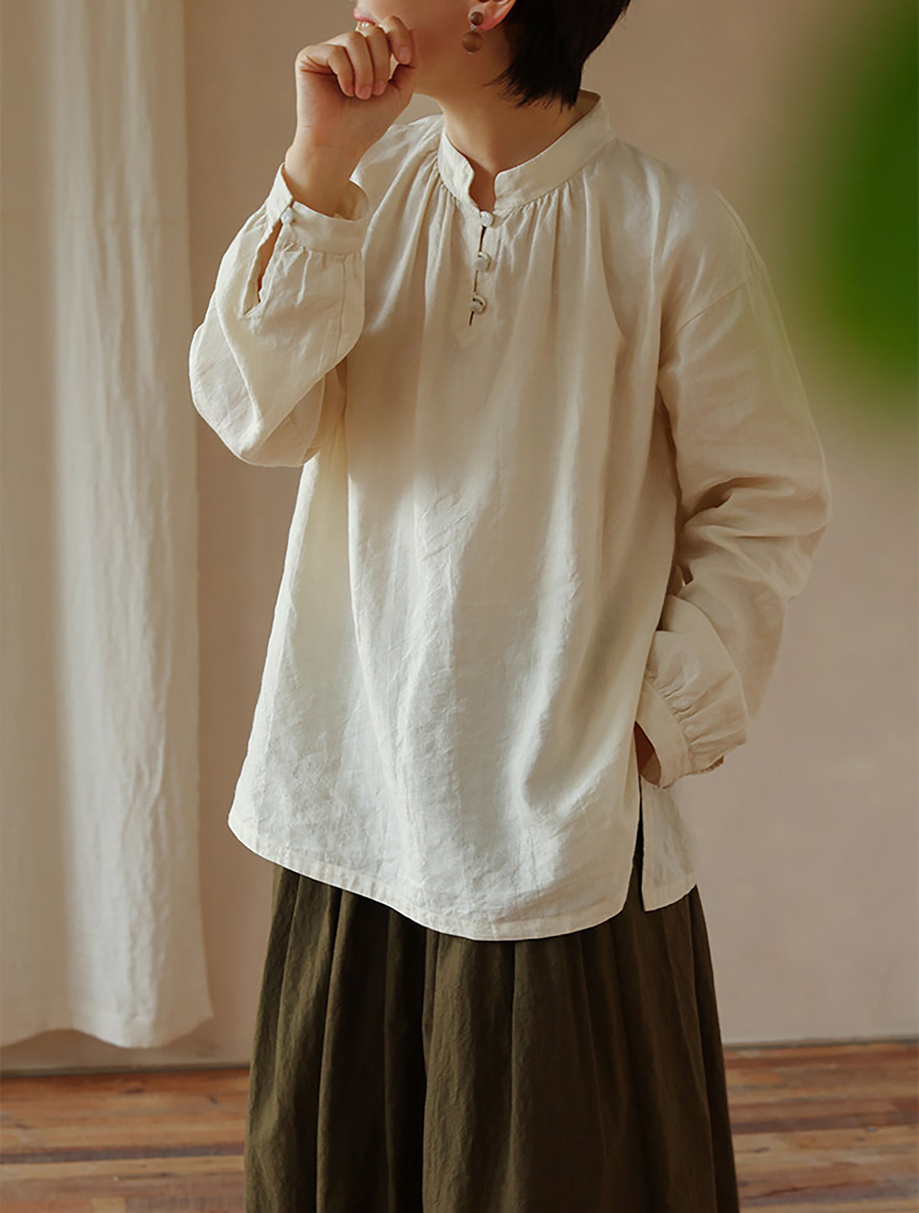 edoa Tussah Silk Linen Blend Chines Blouse