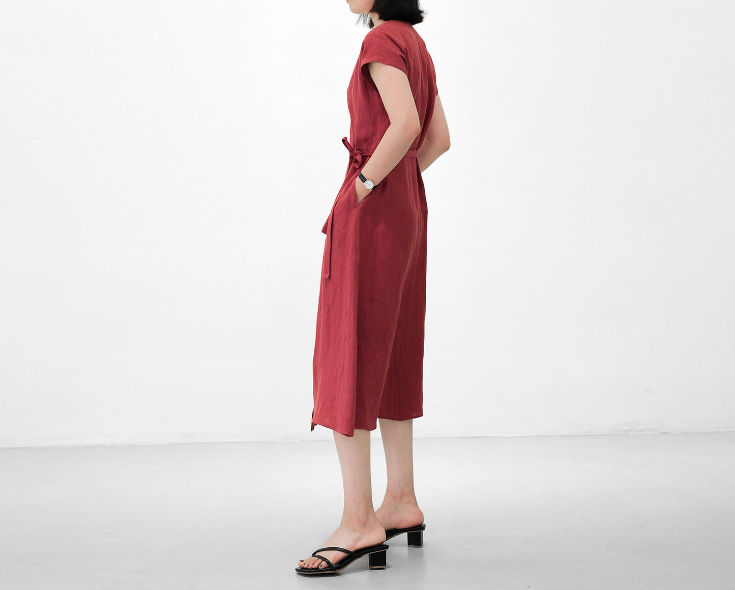 edoa V neck Linen Wrap Dress