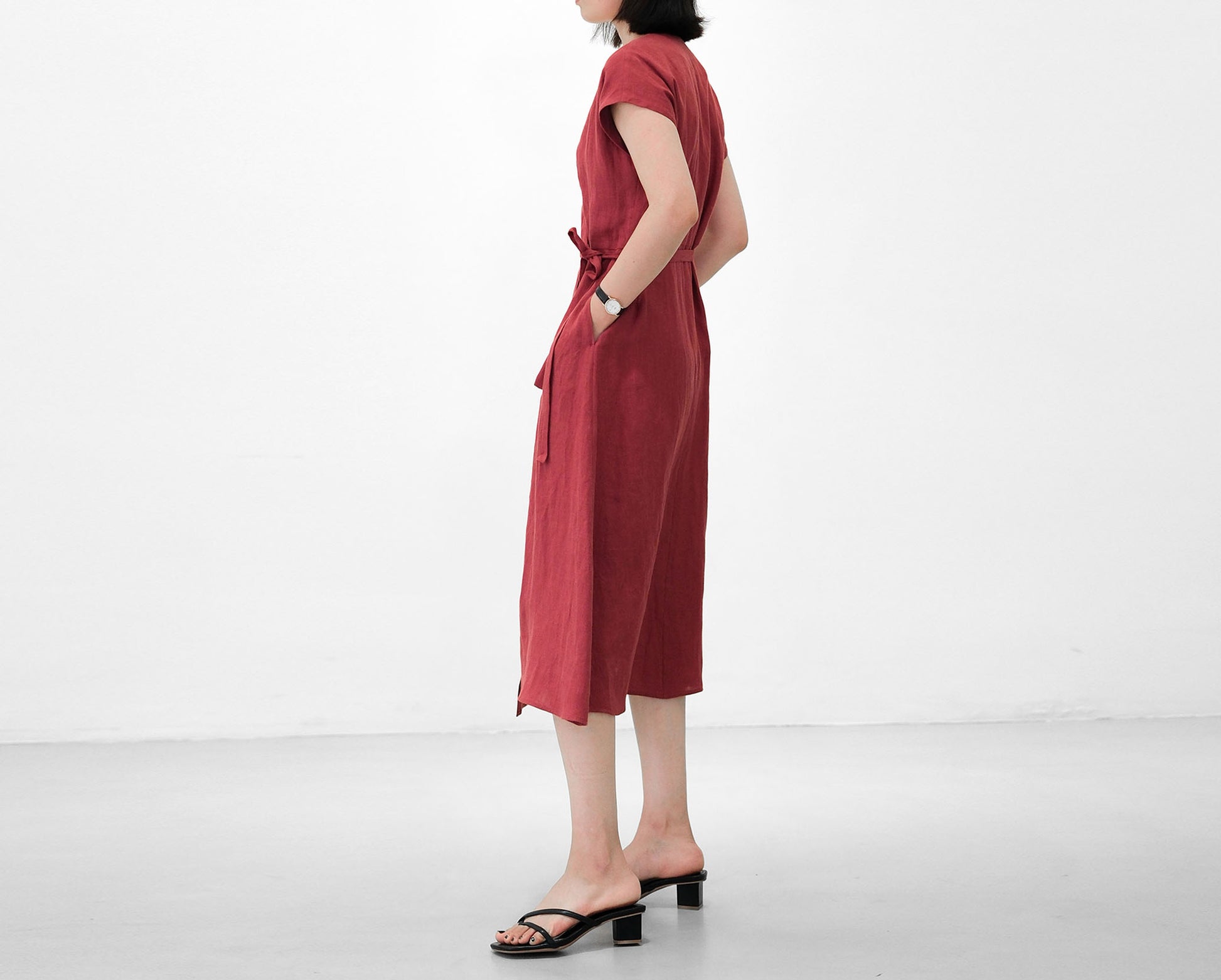 edoa V neck Linen Wrap Dress