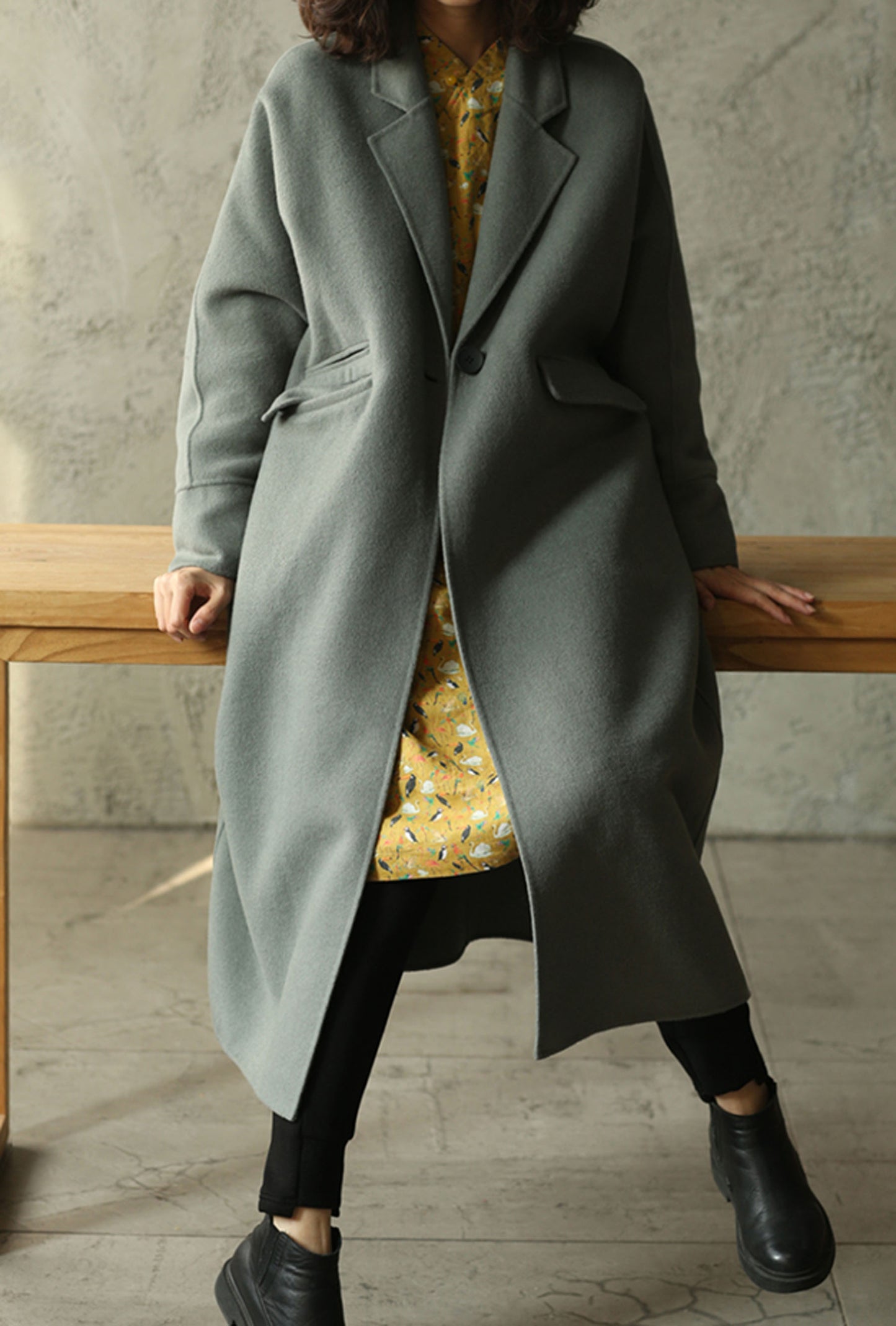 edoa Minimalist Double-faced Wool Cashmere Maxi Coat 