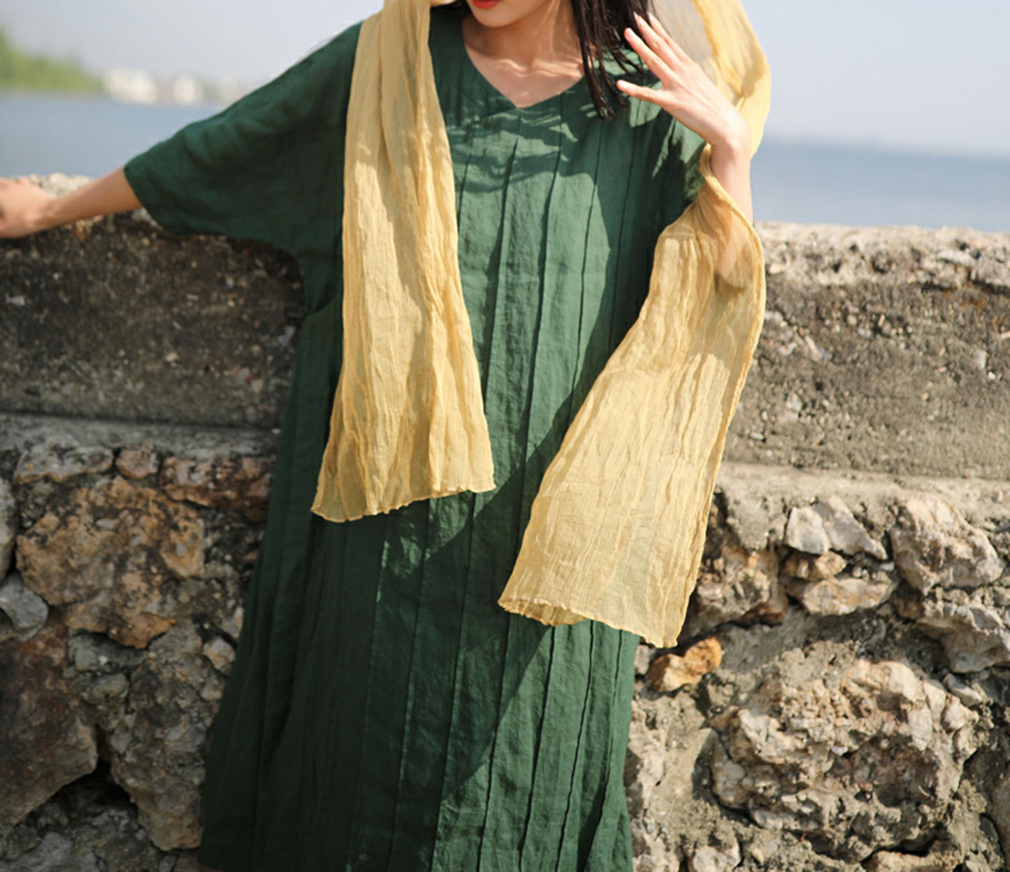edoa Pintucked Ramie Dress