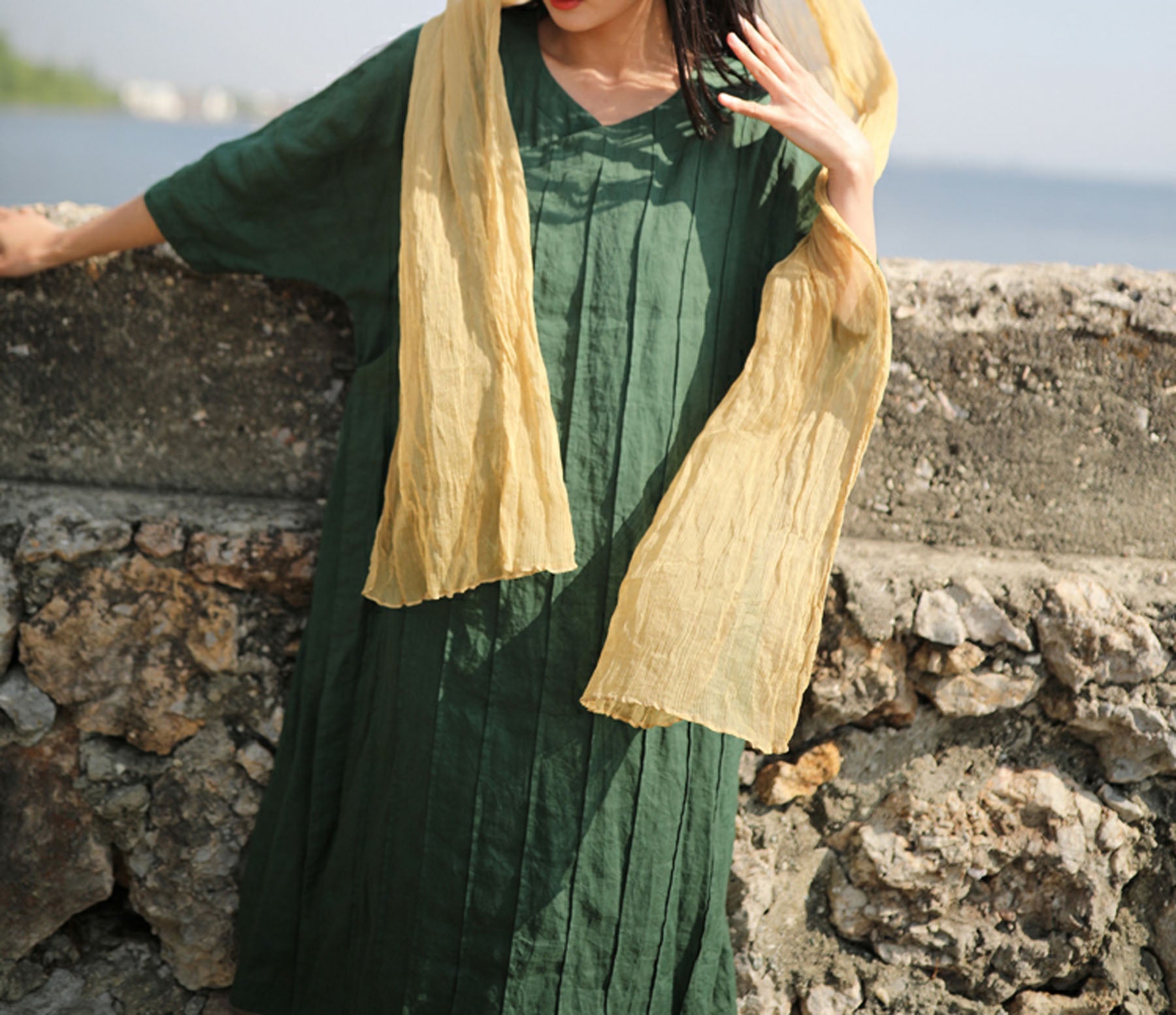 edoa Pintucked Ramie Dress