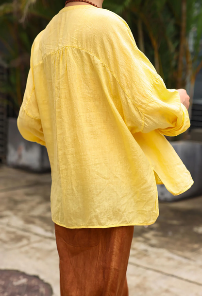 edoa High Counted Linen V-neck Blouse