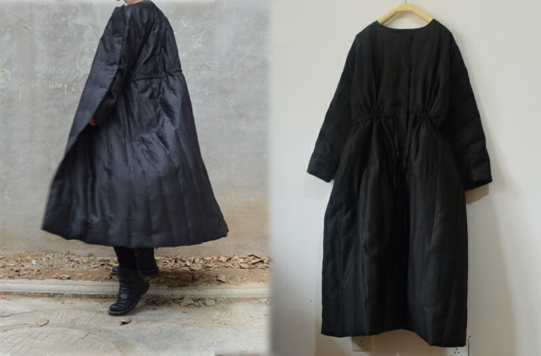 edoa Mud Silk Goose Down Long Coat
