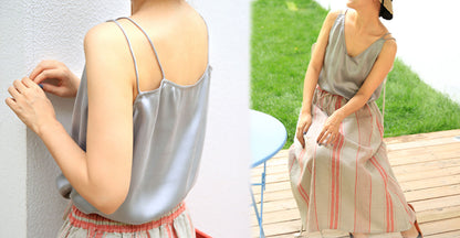 edoa Stone Washed Silk Satin V Neck Tank