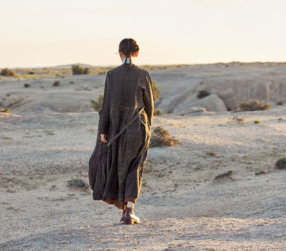 edoa Cracked Mud Silk Embroidered Dress 