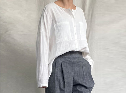 edoa White Double Layer Cotton Blouse