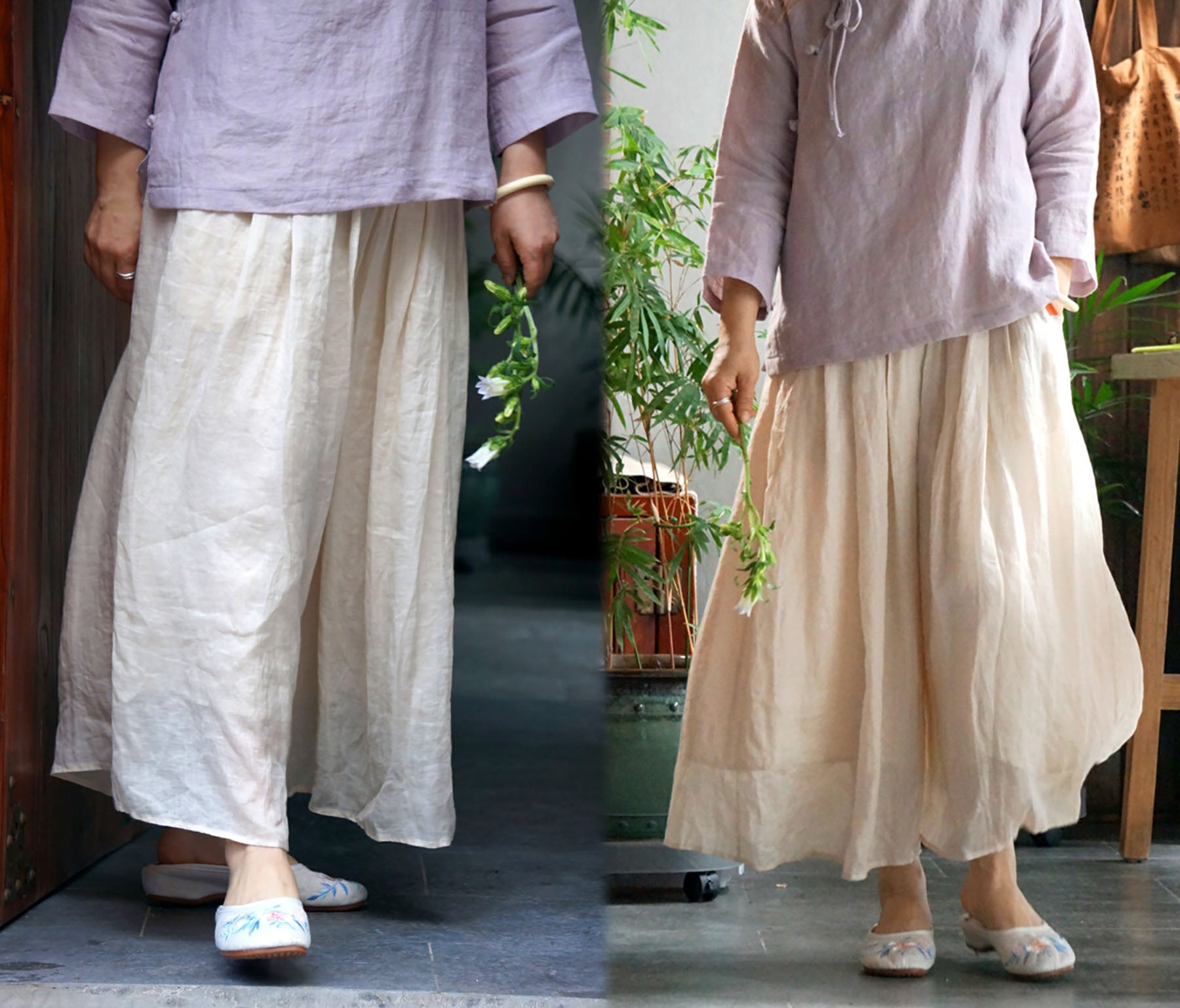 edoa Ramie Wide-leg Pajama Pocket Pants