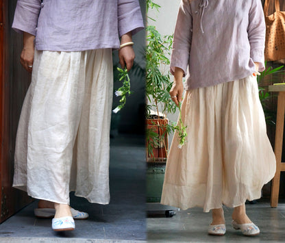 edoa Ramie Wide-leg Pajama Pocket Pants