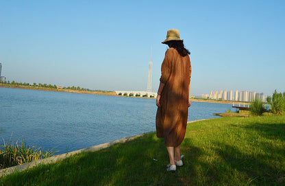 edoa Yarn dyed Linen Dress with Hand Embroidery 