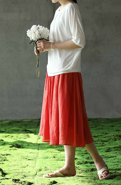 edoa Ramie Cotton Blend A-line Skirt