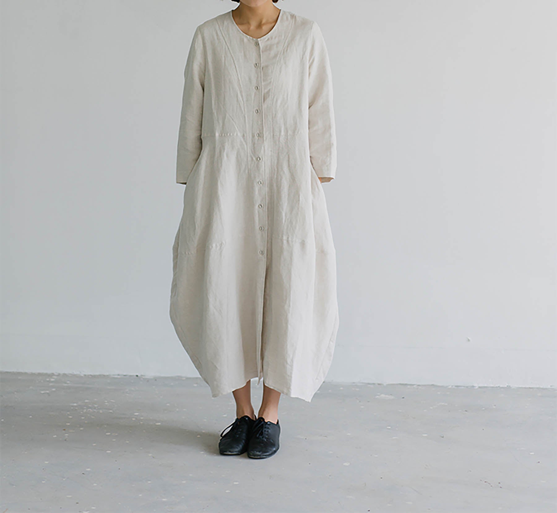 edoa Relaxed Fit Linen Cocoon Dress