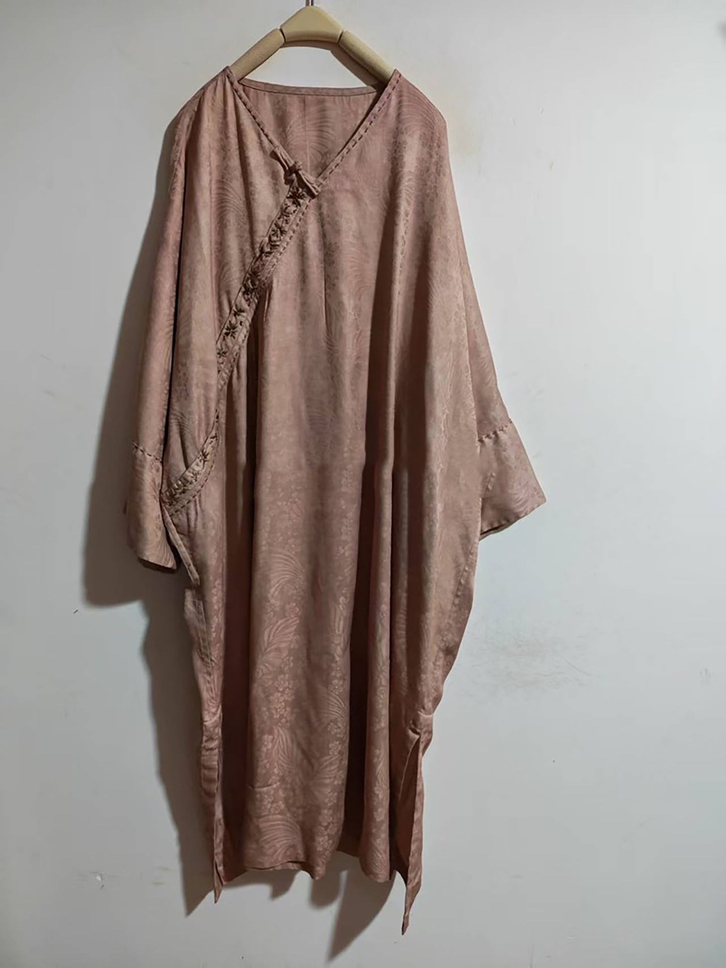 edoa Dusty Pink Mulberry Silk Sakura Jacquard Chinese Blouse
