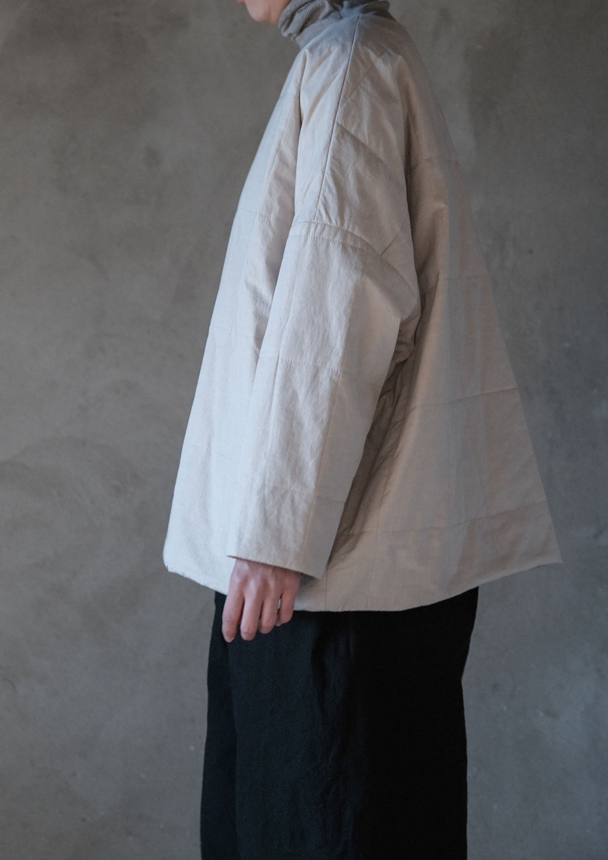 edoa Winter Super Loose Beige Quilted Cotton Pullover Jacket
