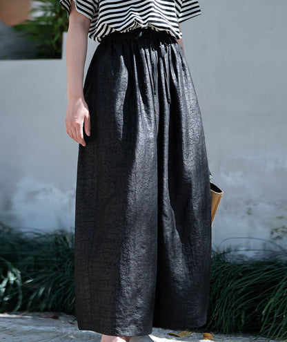 edoa Black Cracked Mud Silk Wide Leg Skants