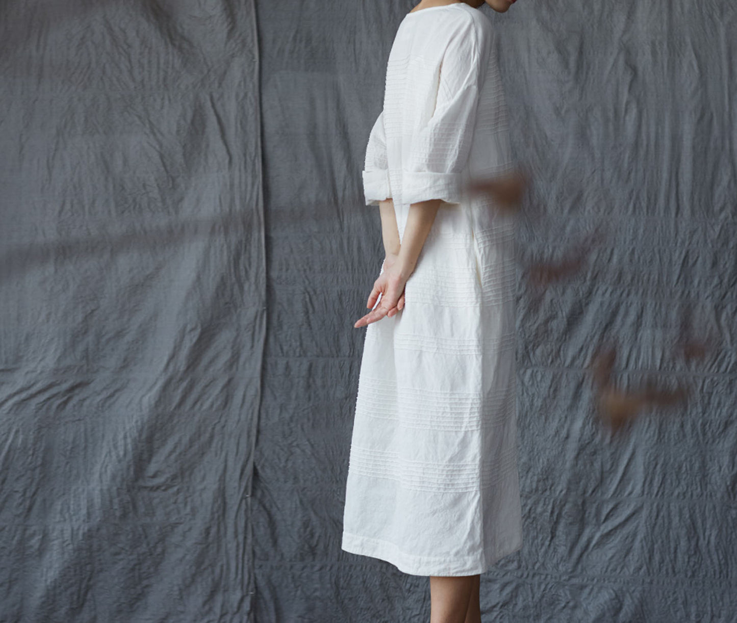 edoa Hand Horizontal Pintucked Cocoon Dress