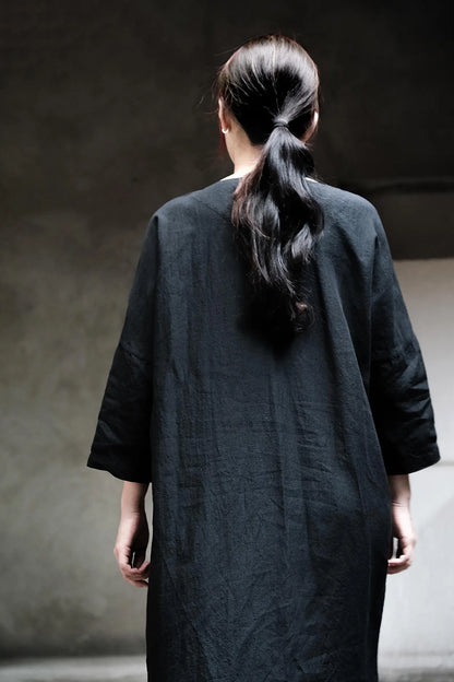edoa Linen Tie-back Pullover Kaftan Dress