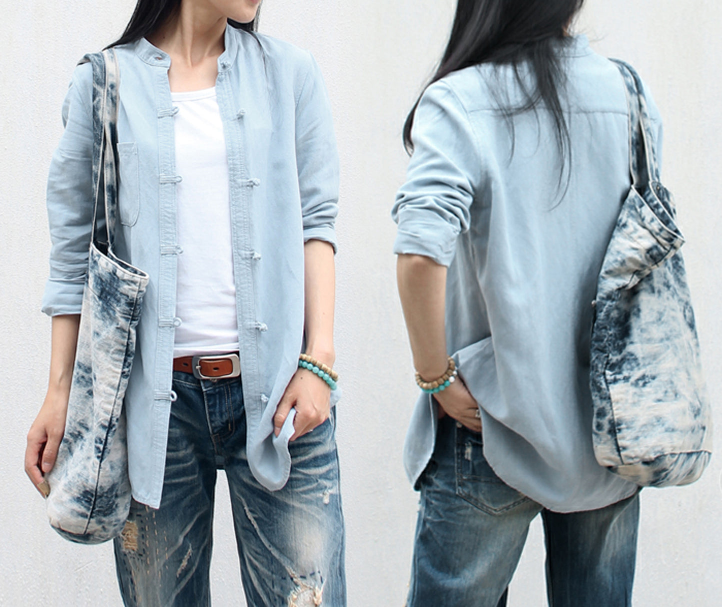edoa Stand Collar Linen Chinese Shirt 