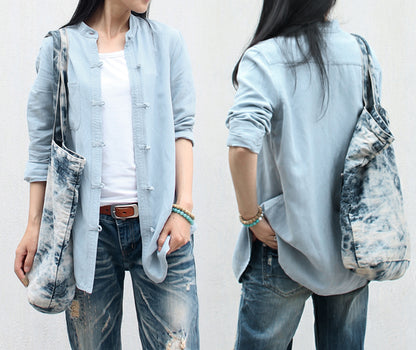 edoa Stand Collar Linen Chinese Shirt 