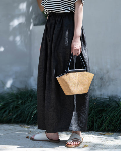 edoa Black Cracked Mud Silk Wide Leg Skants