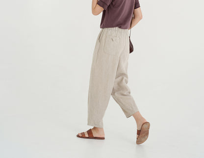 edoa Twin Patch Pockets Tapered Linen Pants