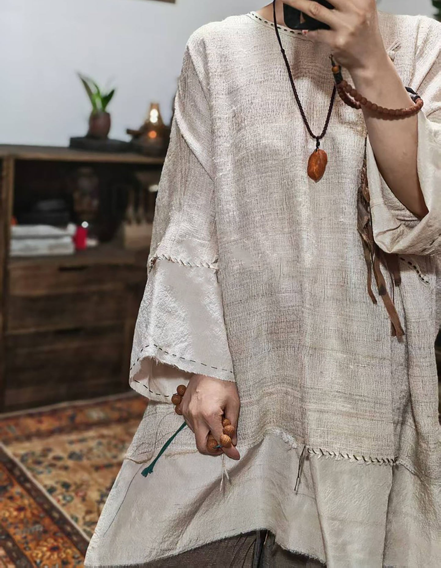 Oversized Natural Tussah Silk Slub Tunic to0329 X327