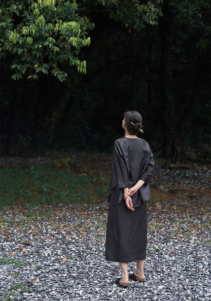 edoa Intangible Cultural Heritage Cracked Mud Silk A-line Skirt