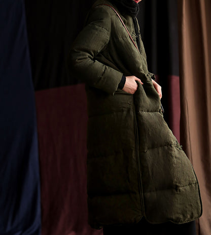 edoa Cracked Mud Silk Goose Down Long Coat