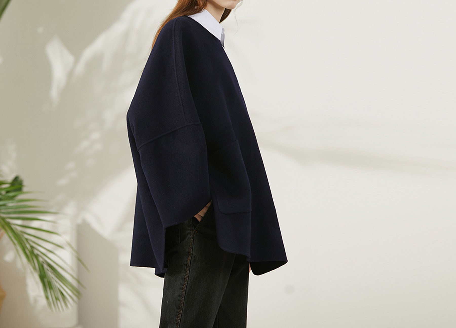 edoa Oversized Double-faced Wool Poncho Coat