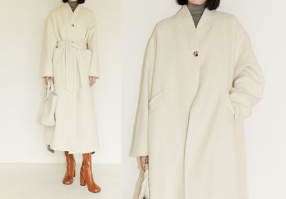 edoa Suri Alpaca V-neck Belted Wrap Maxi Coat 