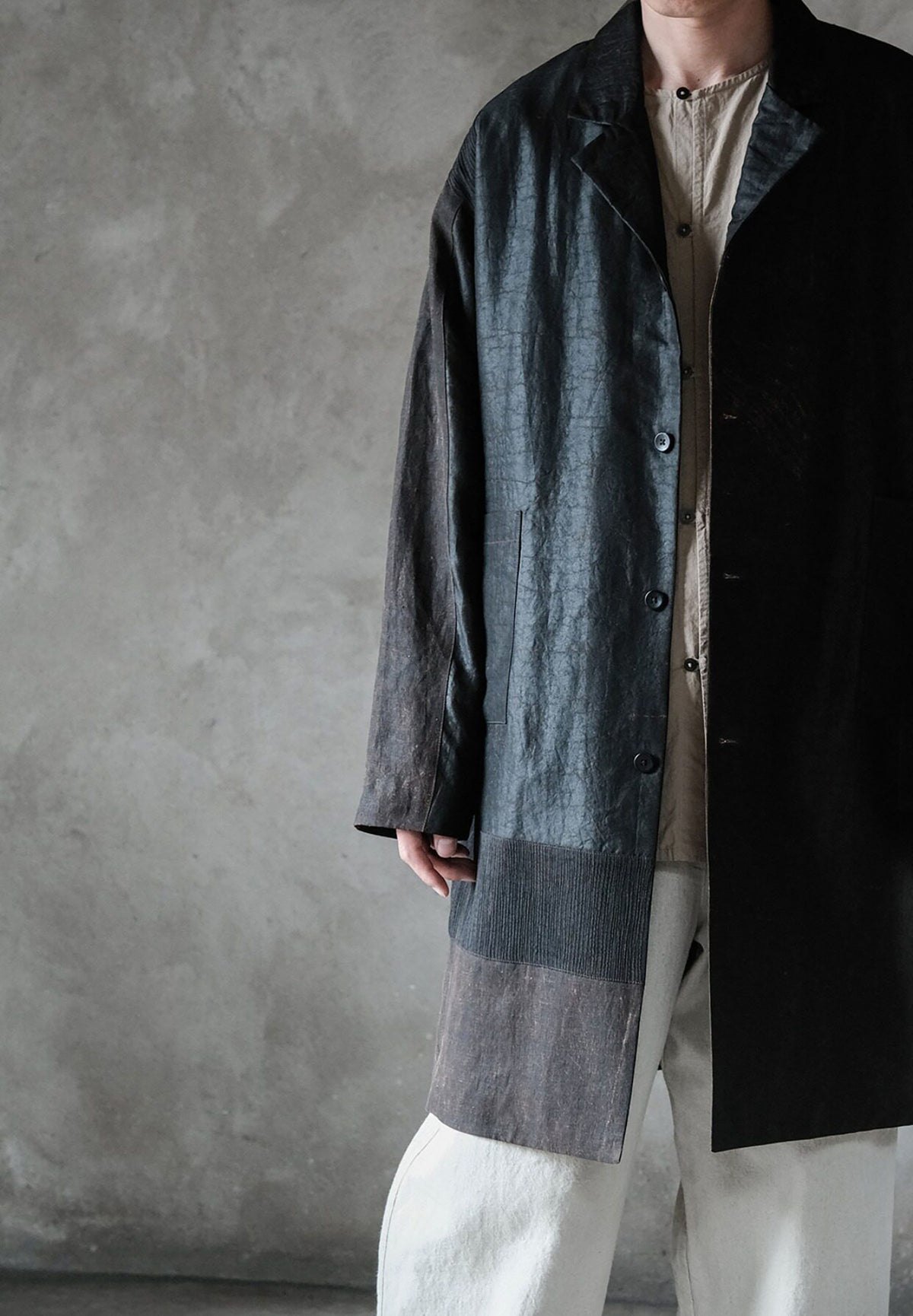 edoa Mud Tussah Silk Patchwork Coat