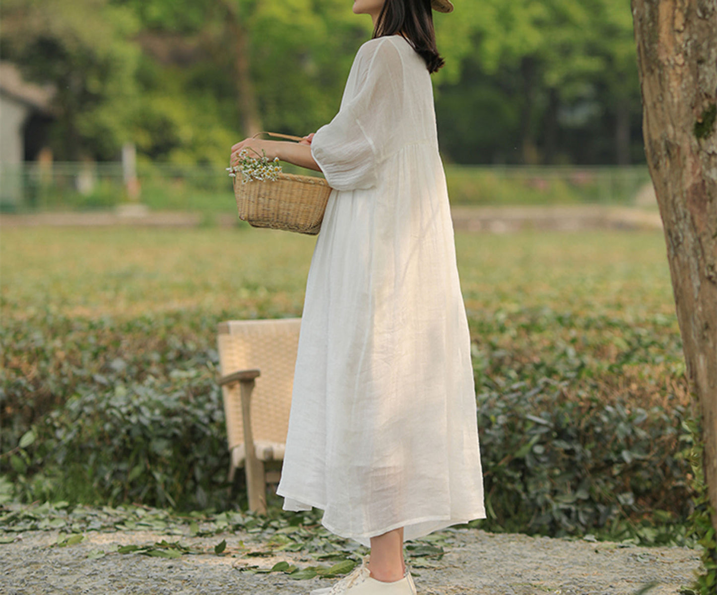 edoa High Counted Crinkled Ramie Dress 
