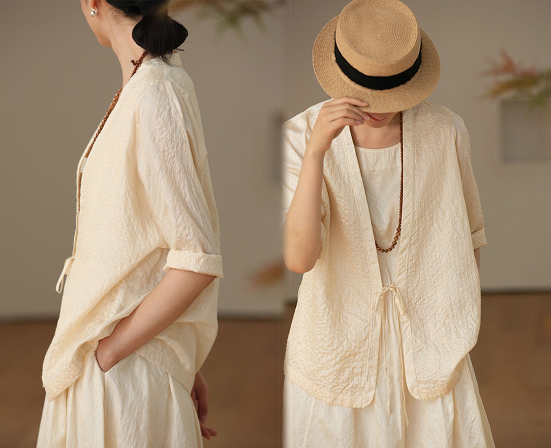 edoa Tussah Silk Sashiko Blouse