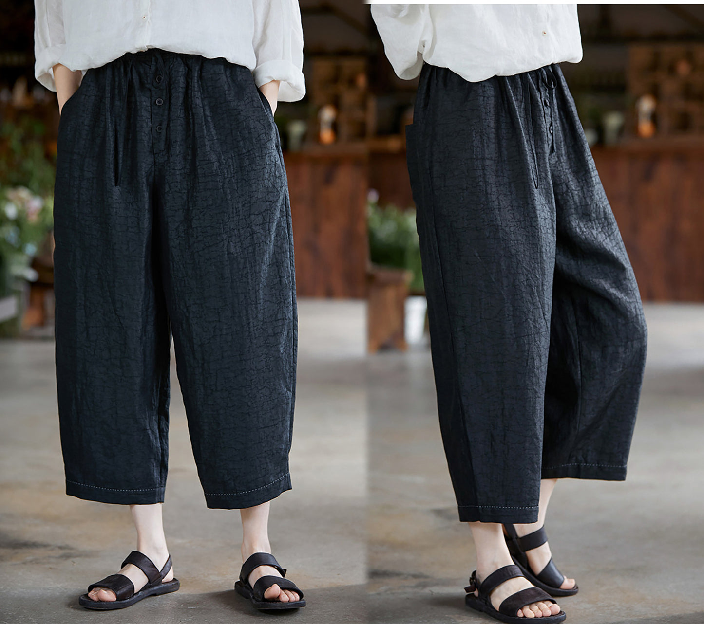 edoa Cracked Mud Silk Tapered Pants