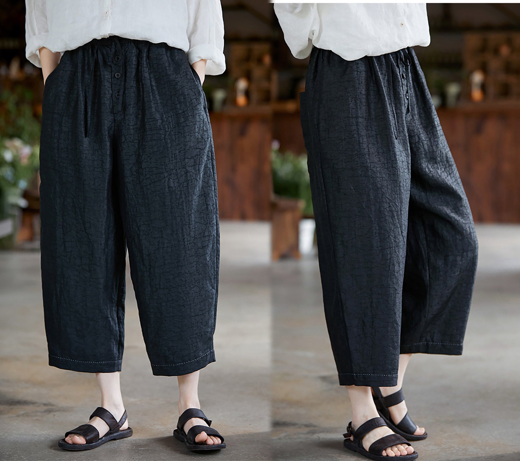 edoa Cracked Mud Silk Tapered Pants
