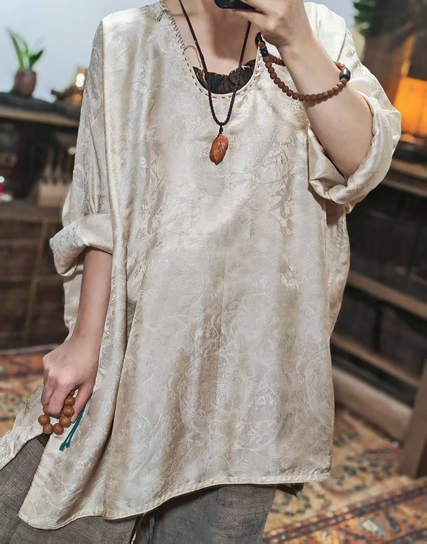 edoa Mulberry Silk Flowery Hualuo Tunic