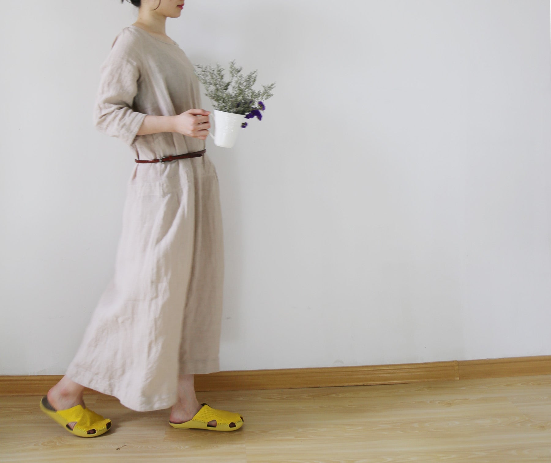 edoa Low Waist Washed Linen Dress 