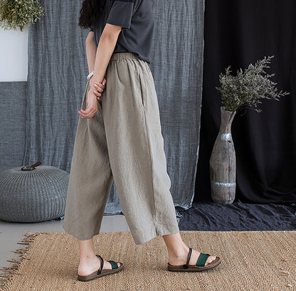 edoa Yarn Dyed French Linen Wide Pants