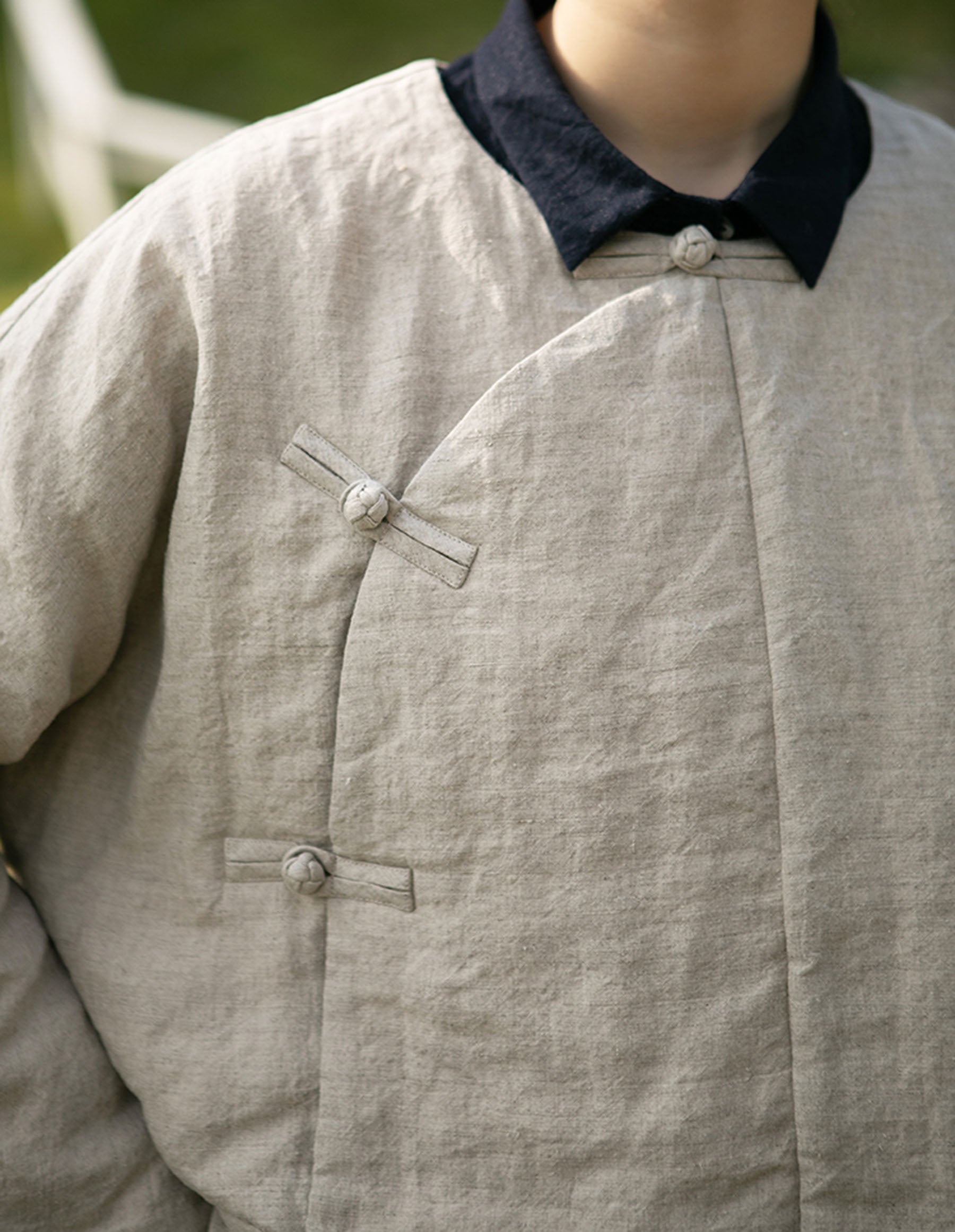edoa Collarless Flax Linen Goose Down Chinese Jacket 