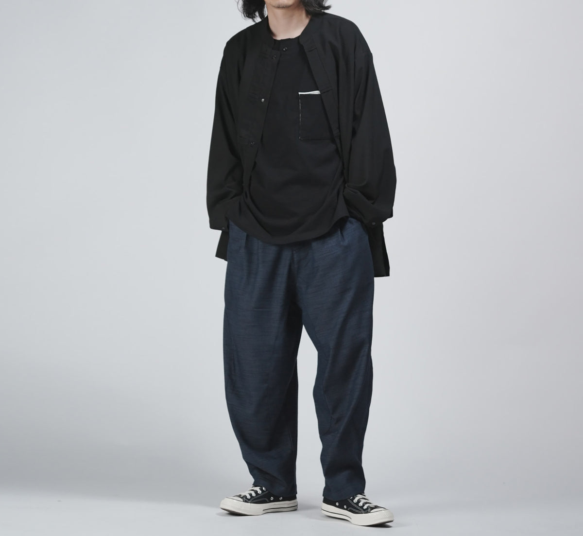edoa Casual Loose fit Chinese Style Stand Collar Thin Woolen Kung Fu Over Shirt